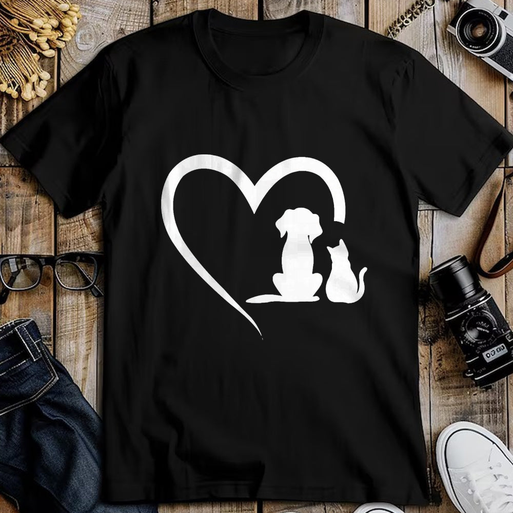 Cat Love Shirt, Funny Cat Lover Gift UnisexT-Shirt/Hoodie/Sweatshirt HLT00 - Dog Puppy and Baby Cat Heart - Animal Dog & Cat Heart T-Shirt, Men, Black, 3X-Large