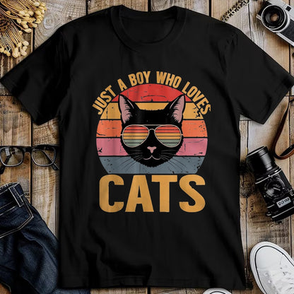 Cat Love Shirt, Funny Cat Lover Gift UnisexT-Shirt/Hoodie/Sweatshirt HLT00 - Just A Boy Who Loves Cats Retro Cat Lover Boys Kids T-Shirt, Youth, Purple Heather, Small
