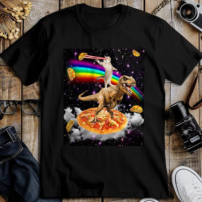 Cat Love Shirt, Funny Cat Lover Gift UnisexT-Shirt/Hoodie/Sweatshirt HLT00 - Galaxy Laser Cat on Dinosaur on Pizza with Tacos & Rainbow T-Shirt