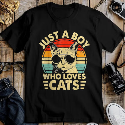 Cat Love Shirt, Funny Cat Lover Gift UnisexT-Shirt/Hoodie/Sweatshirt HLT00 - Vintage Just A Boy Who Loves Cats Boy Kitten Cat Lover Boys T-Shirt, Youth, Heather Blue, Small