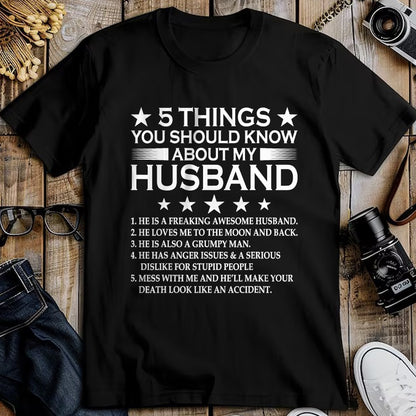 Best Husband Shirt, Wife and Husband Unisex T-Shirt/Hoodie/Sweatshirt HLT00 - 5 Things You Should Know About My Husband Marriage T-Shirt