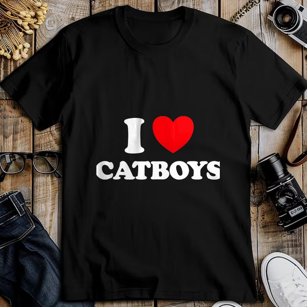 Cat Love Shirt, Funny Cat Lover Gift UnisexT-Shirt/Hoodie/Sweatshirt HLT00 - Cat Boy Heart Funny Cute Costume Furry Catboy Joke Meme Fan T-Shirt, Men, Black, 3X-Large