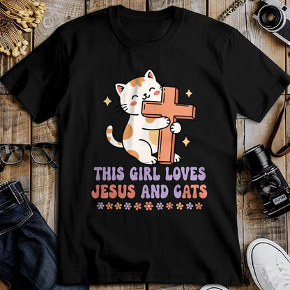 Cat Love Shirt, Funny Cat Lover Gift UnisexT-Shirt/Hoodie/Sweatshirt HLT00 - Christian This Girl Loves Jesus and Cats Cat Hugging Cross T-Shirt (1)