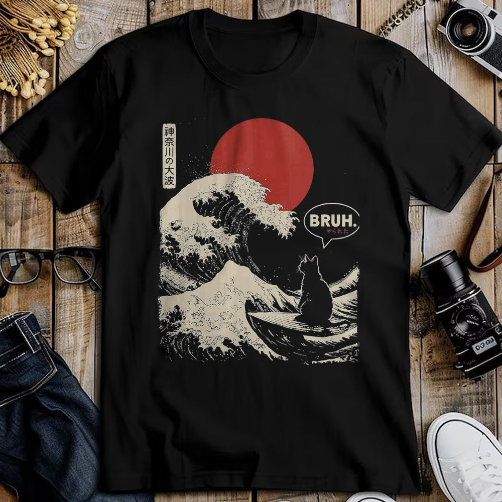 Cat Love Shirt, Funny Cat Lover Gift UnisexT-Shirt/Hoodie/Sweatshirt HLT00 - Bruh. The Great Wave Kanagawa Funny Japanese Surfing Cat T-Shirt, Men, Black, Large