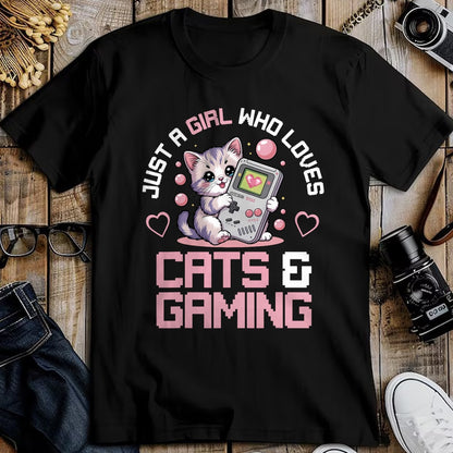 Cat Love Shirt, Funny Cat Lover Gift UnisexT-Shirt/Hoodie/Sweatshirt HLT00 - Just A Girl Who Loves Cats and Gaming Cute Gamer Cat T-Shirt