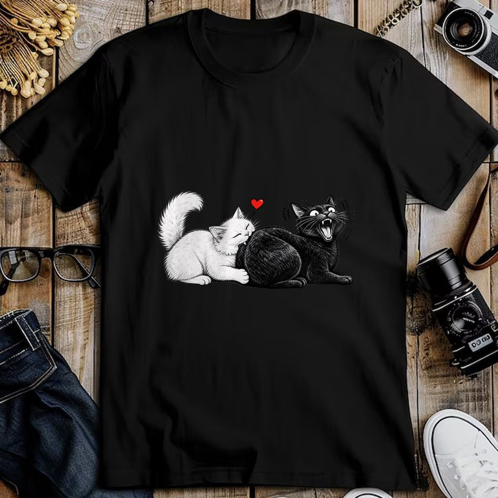 Cat Love Shirt, Funny Cat Lover Gift UnisexT-Shirt/Hoodie/Sweatshirt HLT00 - Funny Cat Couple Black White Cats Love Cat Biting Cat Butt T-Shirt