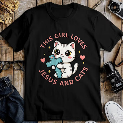 Cat Love Shirt, Funny Cat Lover Gift UnisexT-Shirt/Hoodie/Sweatshirt HLT00 - Christian This Girl Loves Jesus and Cats Cat Hugging Cross T-Shirt