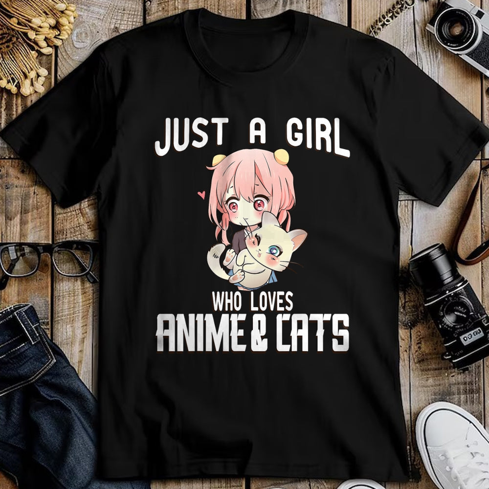 Cat Love Shirt, Funny Cat Lover Gift UnisexT-Shirt/Hoodie/Sweatshirt HLT00 - Just a Girl who Loves Anime and Cats Lover for Teen T-Shirt