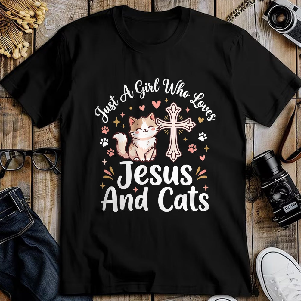 Cat Love Shirt, Funny Cat Lover Gift UnisexT-Shirt/Hoodie/Sweatshirt HLT00 - Just A Girl Who Loves Jesus and Cats T-Shirt
