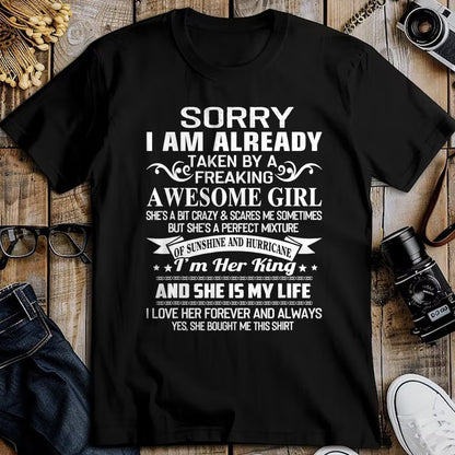 Best Husband Shirt, Wife and Husband Unisex T-Shirt/Hoodie/Sweatshirt HLT00 - Sorry I Am Already Taken By Freaking Awesome Girl Gifts T-Shirt