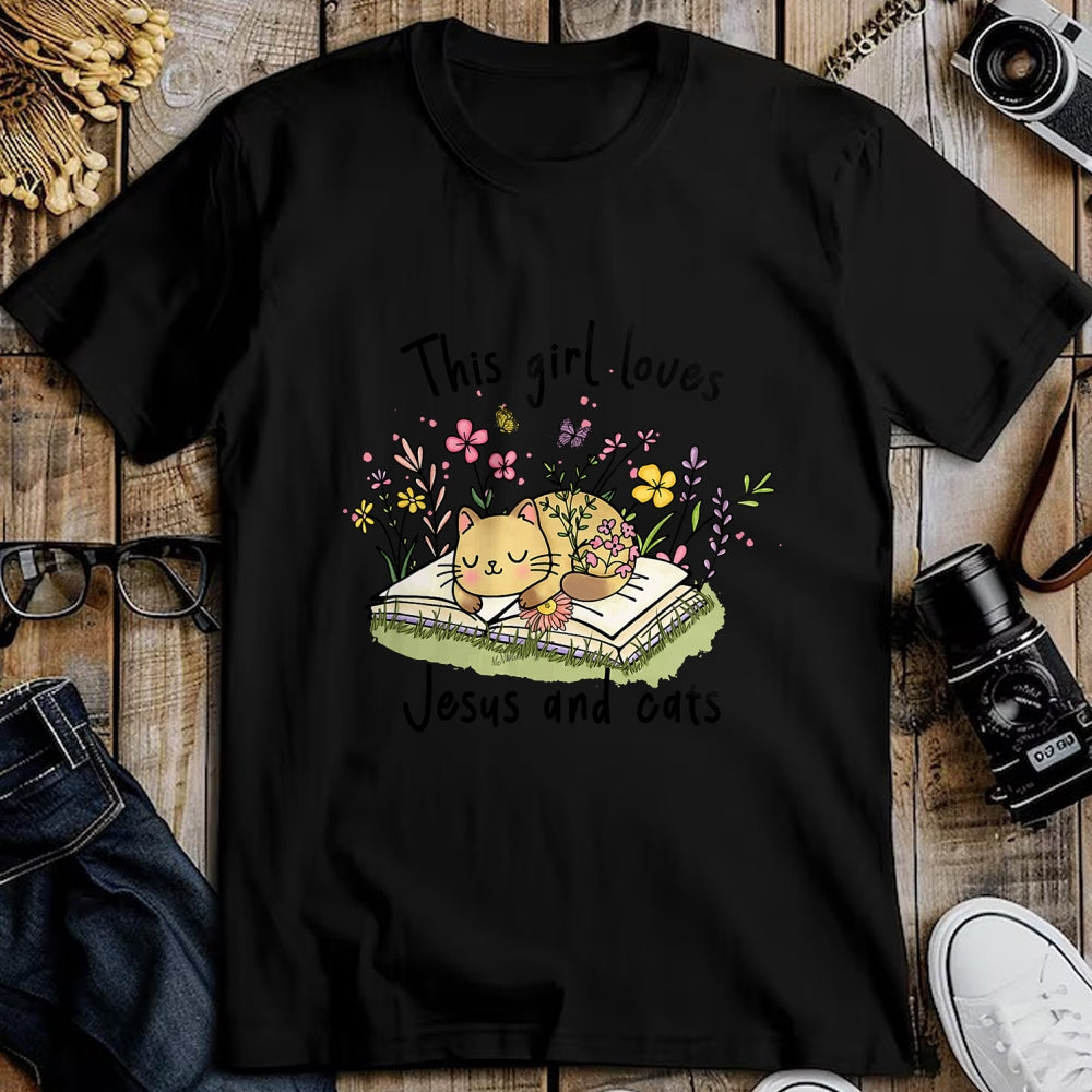Cat Love Shirt, Funny Cat Lover Gift UnisexT-Shirt/Hoodie/Sweatshirt HLT00 - This Girl Loves Jesus and Cats Cute Christian T-Shirt (1)