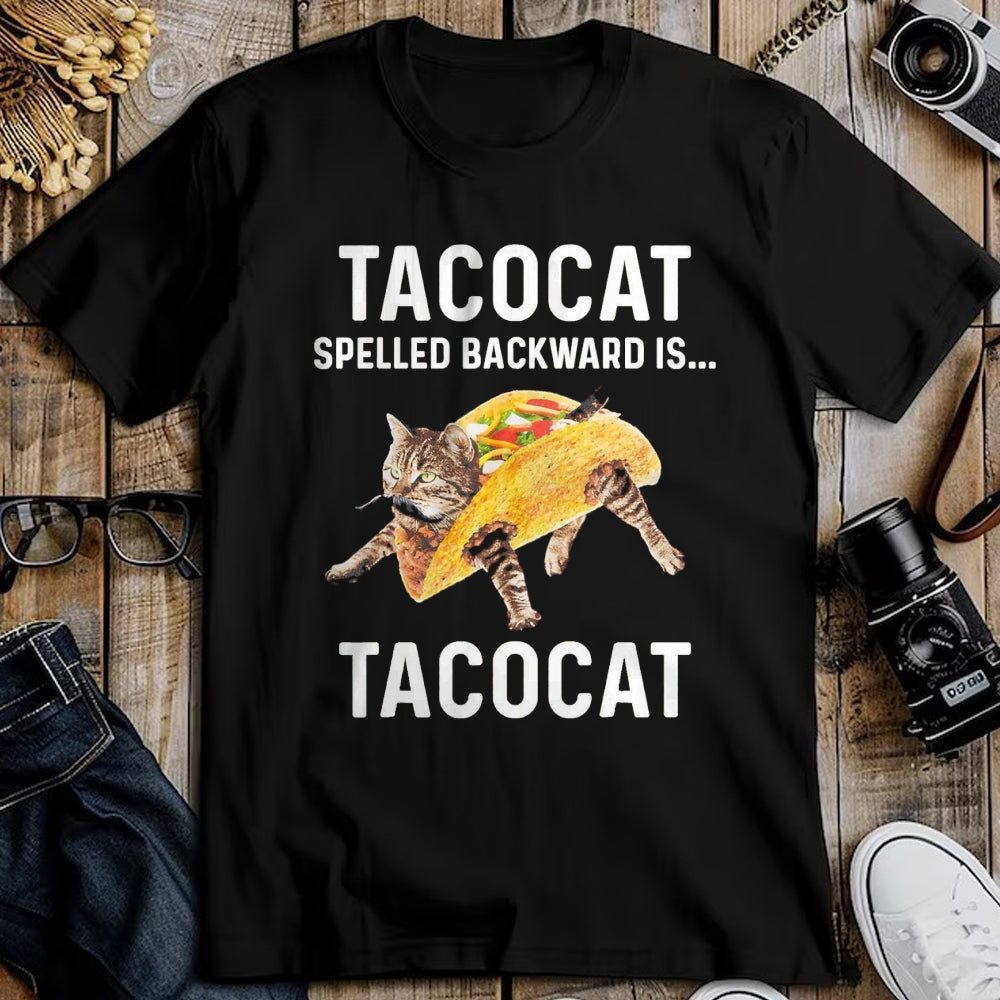 Cat Love Shirt, Funny Cat Lover Gift UnisexT-Shirt/Hoodie/Sweatshirt HLT00 - Tacocat Spelled Backward is Tacocat - Love Cat and Taco T-Shirt, Men, Black, Medium