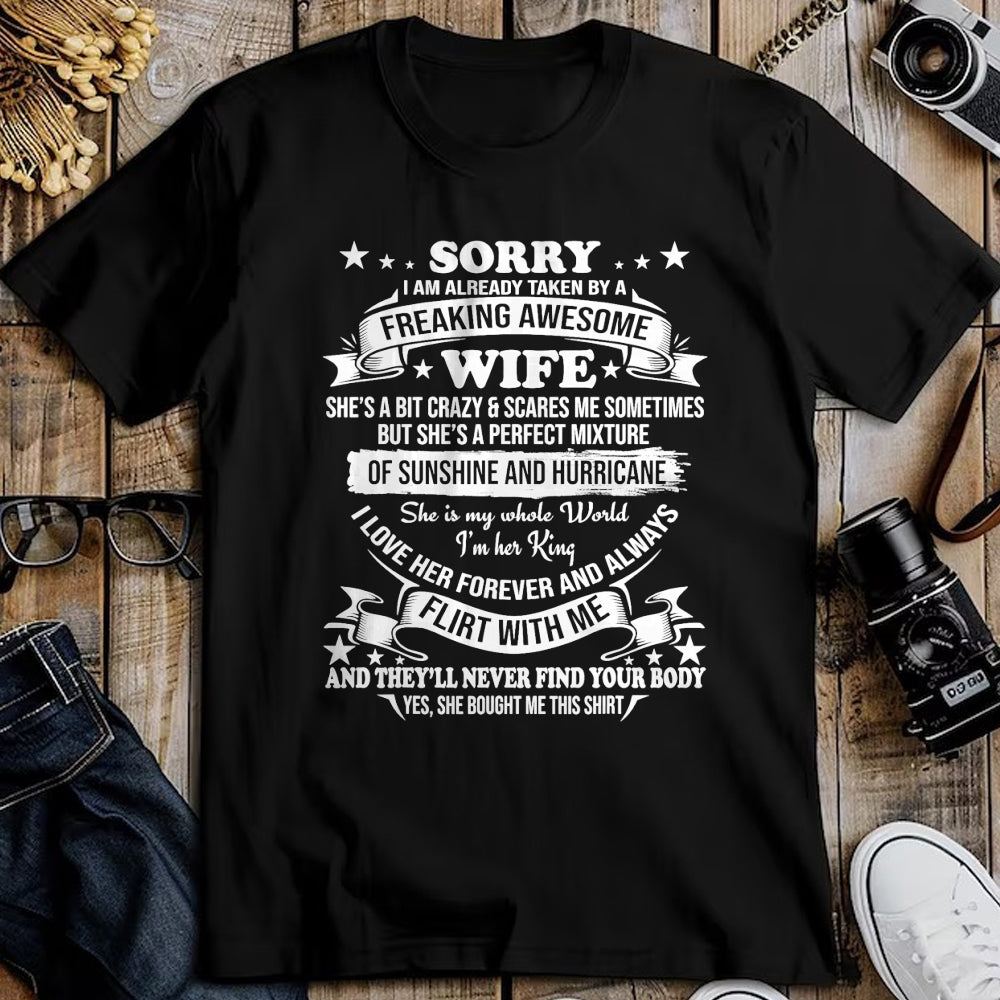 Best Husband Shirt, Wife and Husband Unisex T-Shirt/Hoodie/Sweatshirt HLT00 - Sorry I am already taken by awesome Wife Valentine Day T-Shirt