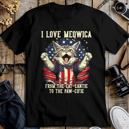Cat Love Shirt, Funny Cat Lover Gift UnisexT-Shirt/Hoodie/Sweatshirt HLT00 - 4th July Cat Lover, I Love Meowica Patriotic Funny Happy Cat T-Shirt