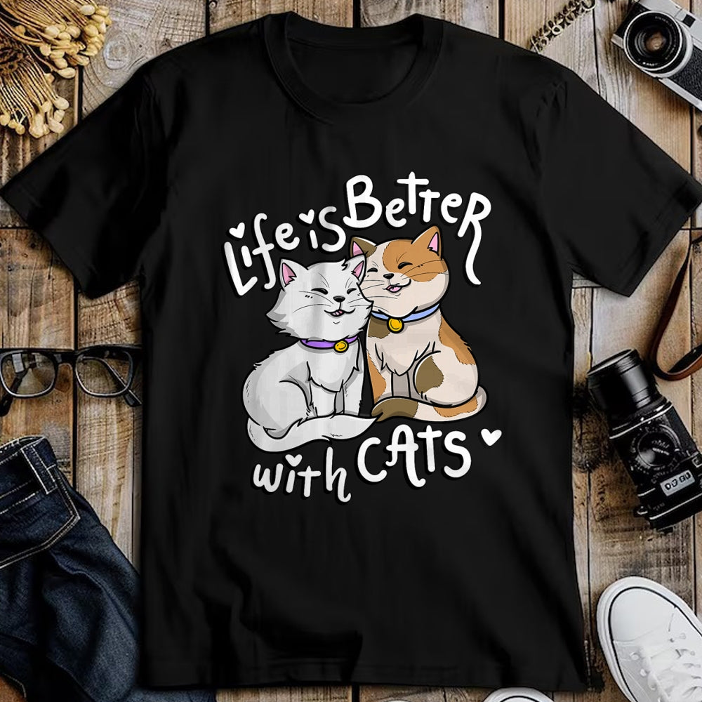 Cat Love Shirt, Funny Cat Lover Gift UnisexT-Shirt/Hoodie/Sweatshirt HLT00 - Valentine_s Cat Lover Life is Better with Cats Mother_s Day T-Shirt Small