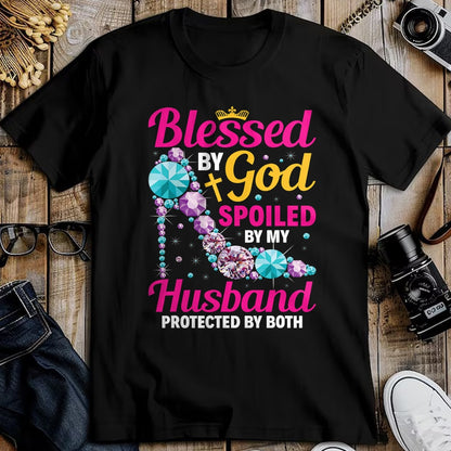Best Husband Shirt, Wife and Husband Unisex T-Shirt/Hoodie/Sweatshirt HLT00 - Christian Wife Jesus Blessed by God Spoiled by My Husband T-Shirt
