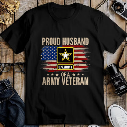 Best Husband Shirt, Wife and Husband Unisex T-Shirt/Hoodie/Sweatshirt HLT00 - Vintage Proud Husband Of A Army Veteran With American Flag T-Shirt