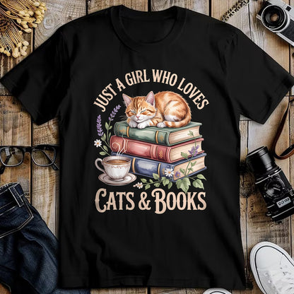 Cat Love Shirt, Funny Cat Lover Gift UnisexT-Shirt/Hoodie/Sweatshirt HLT00 - Just A Girl Who Loves Cats and Books Reading Librarian T-Shirt