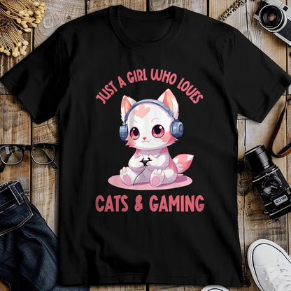 Cat Love Shirt, Funny Cat Lover Gift UnisexT-Shirt/Hoodie/Sweatshirt HLT00 - Just a Girl Who Loves Cats and Gaming Cute Kawaii Kitten T-Shirt