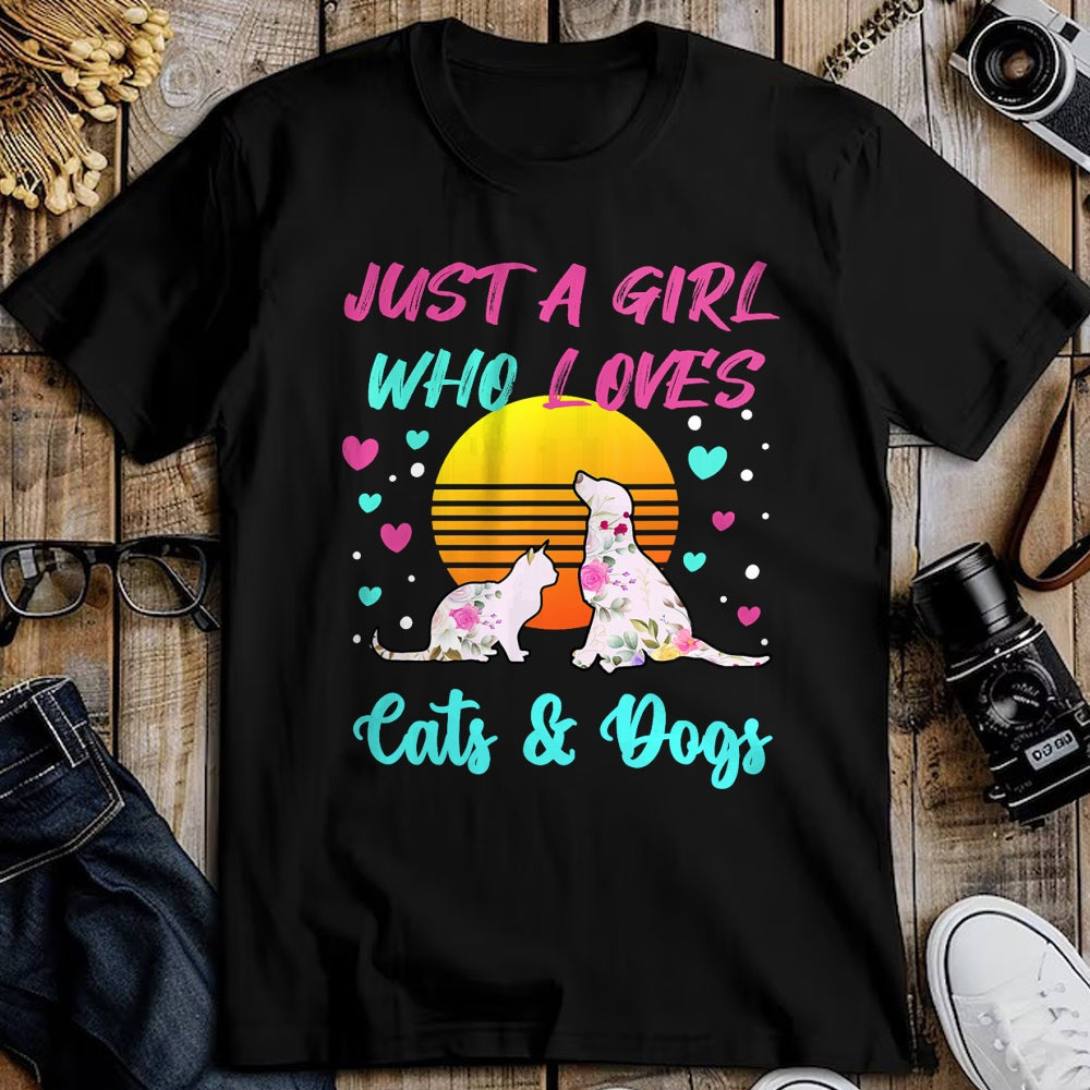 Cat Love Shirt, Funny Cat Lover Gift UnisexT-Shirt/Hoodie/Sweatshirt HLT00 - Just a Girl who Loves Cats and Dogs T-Shirt for Women T-Shirt (2)