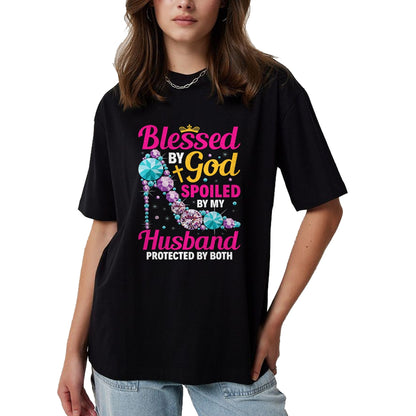Best Husband Shirt, Wife and Husband Unisex T-Shirt/Hoodie/Sweatshirt HLT00 - Christian Wife Jesus Blessed by God Spoiled by My Husband T-Shirt