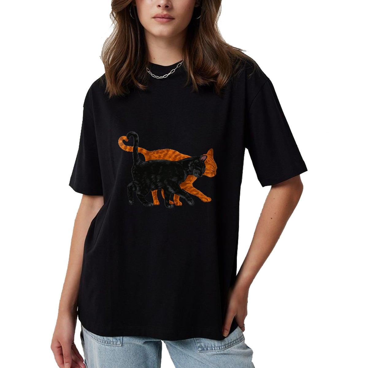 Cat Love Shirt, Funny Cat Lover Gift UnisexT-Shirt/Hoodie/Sweatshirt HLT00 - Black Cat Orange Cat Heart Tail Love T-Shirt