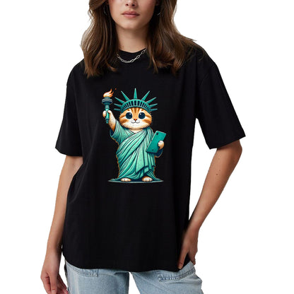 Cat Love Shirt, Funny Cat Lover Gift UnisexT-Shirt/Hoodie/Sweatshirt HLT00 - Cute Kawaii Cat Statue of Liberty I Love New York NYC T-Shirt (1)