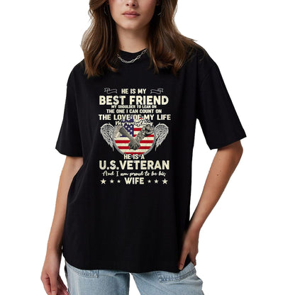 Best Husband Shirt, Wife and Husband Unisex T-Shirt/Hoodie/Sweatshirt HLT00 - Proud U.S. Veteran Wife Love & Support T-Shirt, Men, Black, 3X-Large