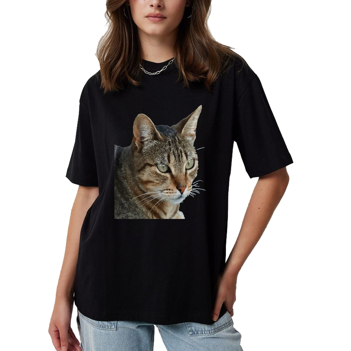 Cat Love Shirt, Funny Cat Lover Gift UnisexT-Shirt/Hoodie/Sweatshirt HLT00 - Stunning Tabby Cat Close Up Portrait Vector T-Shirt