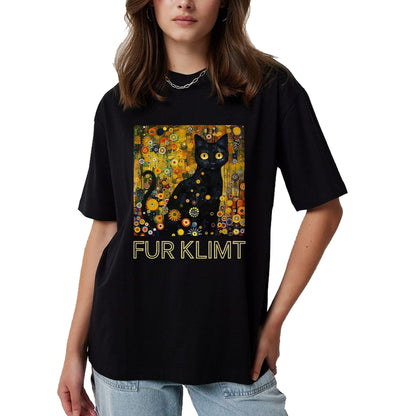 Cat Love Shirt, Funny Cat Lover Gift UnisexT-Shirt/Hoodie/Sweatshirt HLT00 - Black Cat in Klimt Painting, Cat Lover, Artist Art Student T-Shirt, Men, Black, 3X-Large