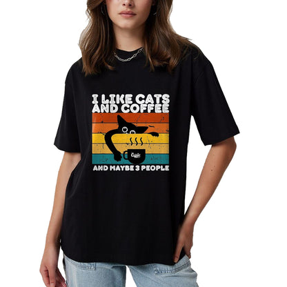 Cat Love Shirt, Funny Cat Lover Gift UnisexT-Shirt/Hoodie/Sweatshirt HLT00 - I Like Cats and Coffee and Maybe 3 People Funny Love Cats T-Shirt, Men, Black, 3X-Large