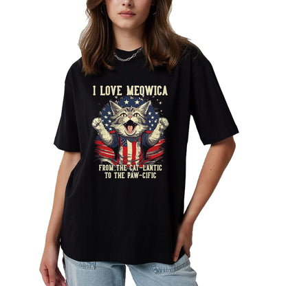 Cat Love Shirt, Funny Cat Lover Gift UnisexT-Shirt/Hoodie/Sweatshirt HLT00 - 4th July Cat Lover, I Love Meowica Patriotic Funny Happy Cat T-Shirt