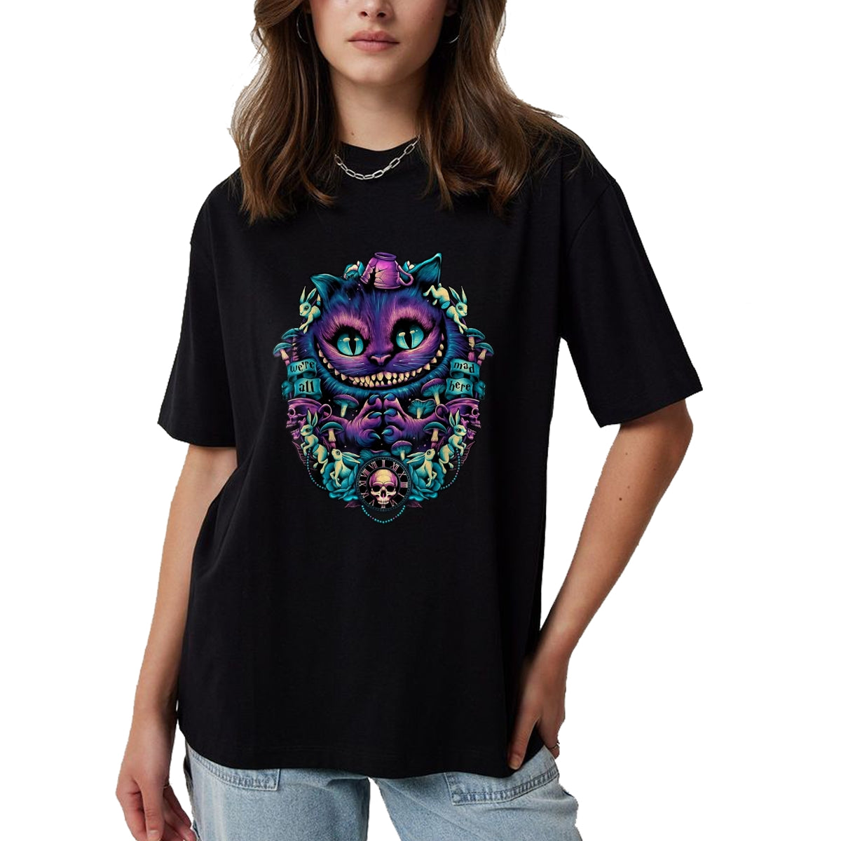 Cat Love Shirt, Funny Cat Lover Gift UnisexT-Shirt/Hoodie/Sweatshirt HLT00 - Cheshire Cat Shirt Alice in Wonderland Graphic T-Shirt, Women, Purple, XX-Large
