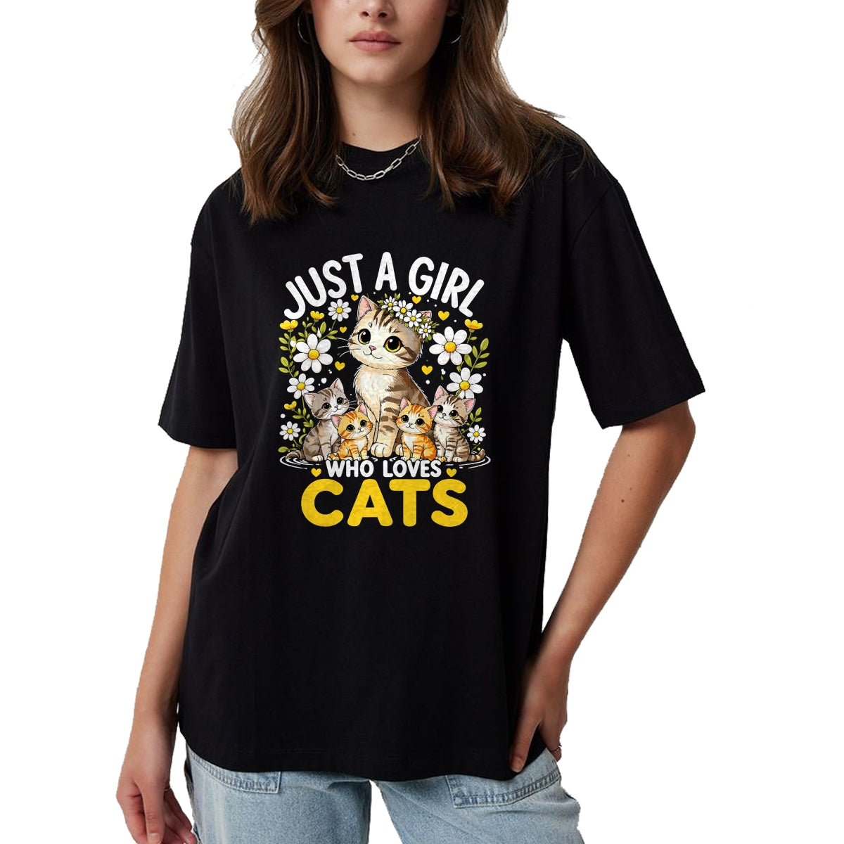 Cat Love Shirt, Funny Cat Lover Gift UnisexT-Shirt/Hoodie/Sweatshirt HLT00 - Cute Cat Lover Just A Girl Who Loves Cats T-Shirt