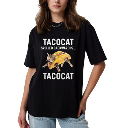 Cat Love Shirt, Funny Cat Lover Gift UnisexT-Shirt/Hoodie/Sweatshirt HLT00 - Tacocat Spelled Backward is Tacocat - Love Cat and Taco T-Shirt, Men, Black, Medium