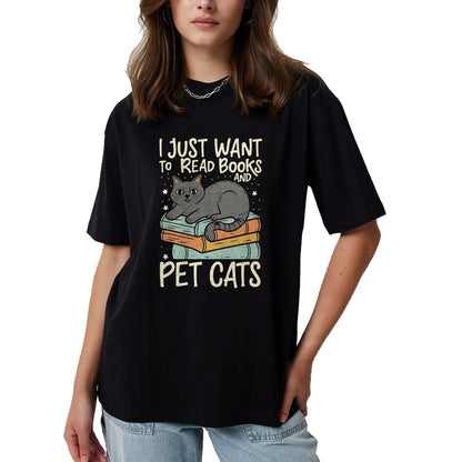 Cat Love Shirt, Funny Cat Lover Gift UnisexT-Shirt/Hoodie/Sweatshirt HLT00 - Retro I Just Want to Read Books and Pet Cats Cat T-Shirt