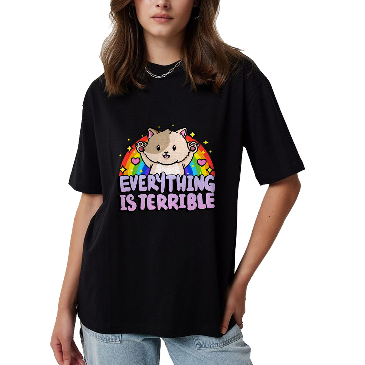 Cat Love Shirt, Funny Cat Lover Gift UnisexT-Shirt/Hoodie/Sweatshirt HLT00 - Everything is Terrible Sarcasm Rainbow Kitten Cute Cat T-Shirt (1)
