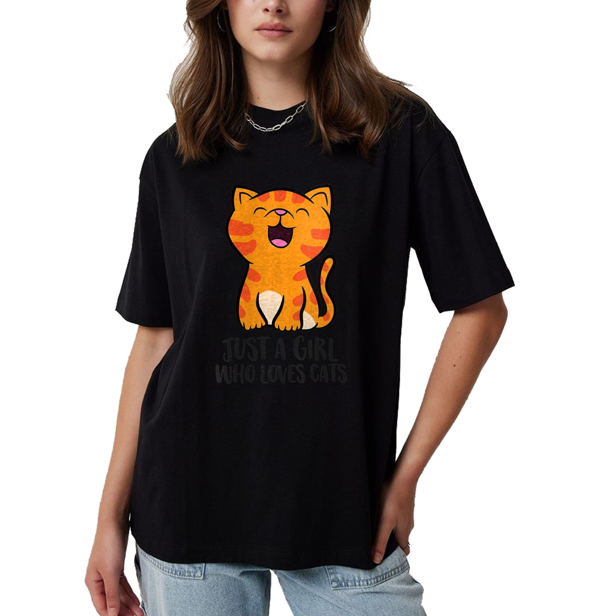 Cat Love Shirt, Funny Cat Lover Gift UnisexT-Shirt/Hoodie/Sweatshirt HLT00 - Womens Just a Girl Who Loves Cats Kitten V-Neck T-Shirt