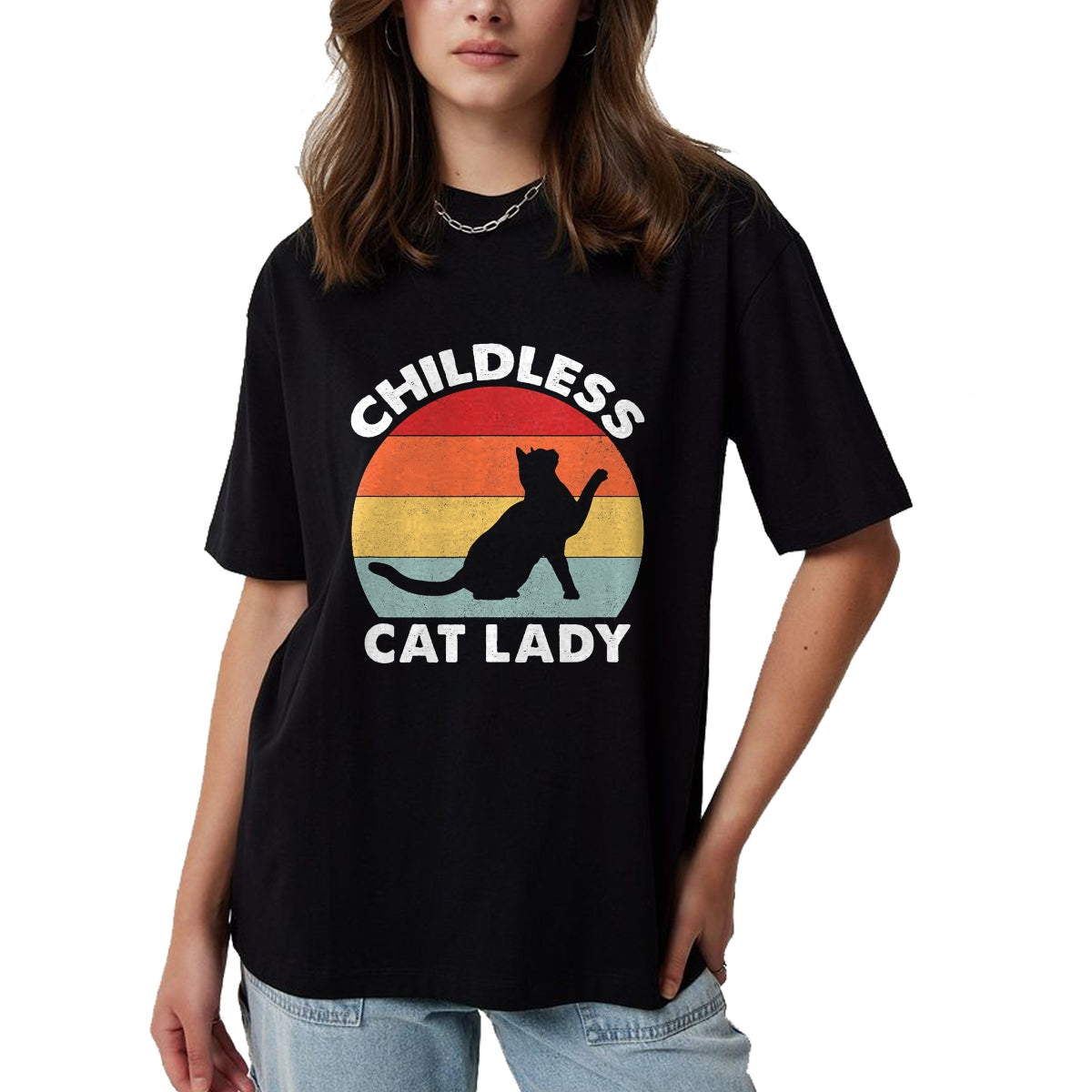 Cat Love Shirt, Funny Cat Lover Gift UnisexT-Shirt/Hoodie/Sweatshirt HLT00 - Vintage Childless Cat Lady T-Shirt