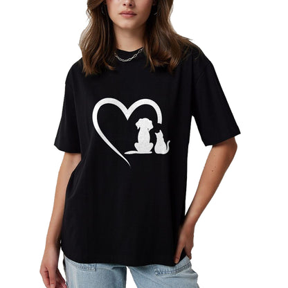 Cat Love Shirt, Funny Cat Lover Gift UnisexT-Shirt/Hoodie/Sweatshirt HLT00 - Dog Puppy and Baby Cat Heart - Animal Dog & Cat Heart T-Shirt, Men, Black, 3X-Large