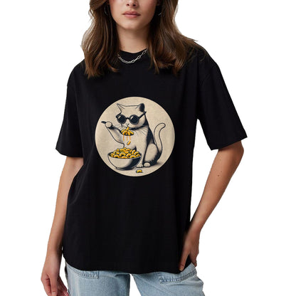Cat Love Shirt, Funny Cat Lover Gift UnisexT-Shirt/Hoodie/Sweatshirt HLT00 - Cat Eating Mac and Cheese Men Women Girls Kids T-Shirt