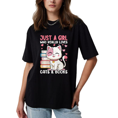 Cat Love Shirt, Funny Cat Lover Gift UnisexT-Shirt/Hoodie/Sweatshirt HLT00 - Girl Who Loves Cats and Books Cute T-Shirt