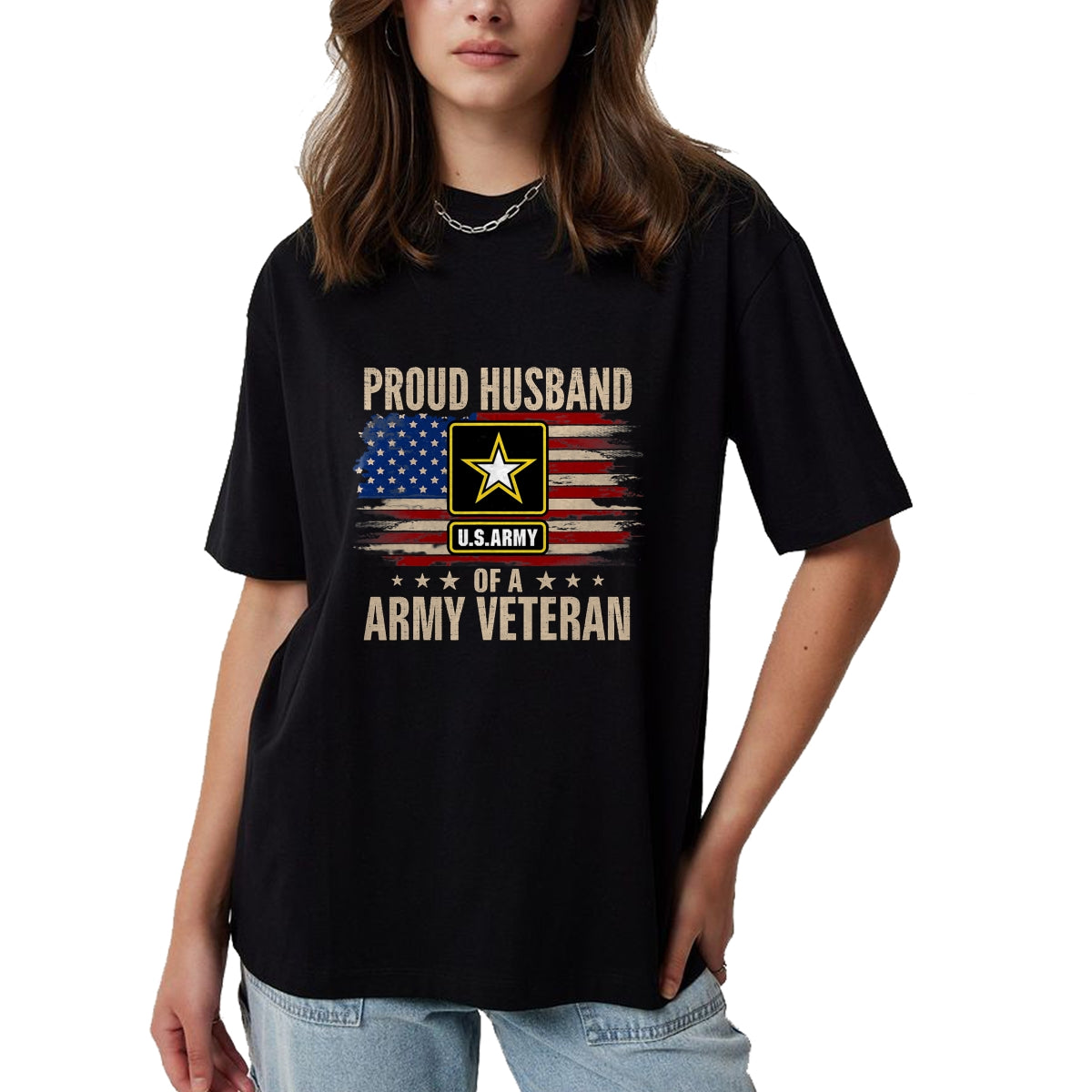 Best Husband Shirt, Wife and Husband Unisex T-Shirt/Hoodie/Sweatshirt HLT00 - Vintage Proud Husband Of A Army Veteran With American Flag T-Shirt