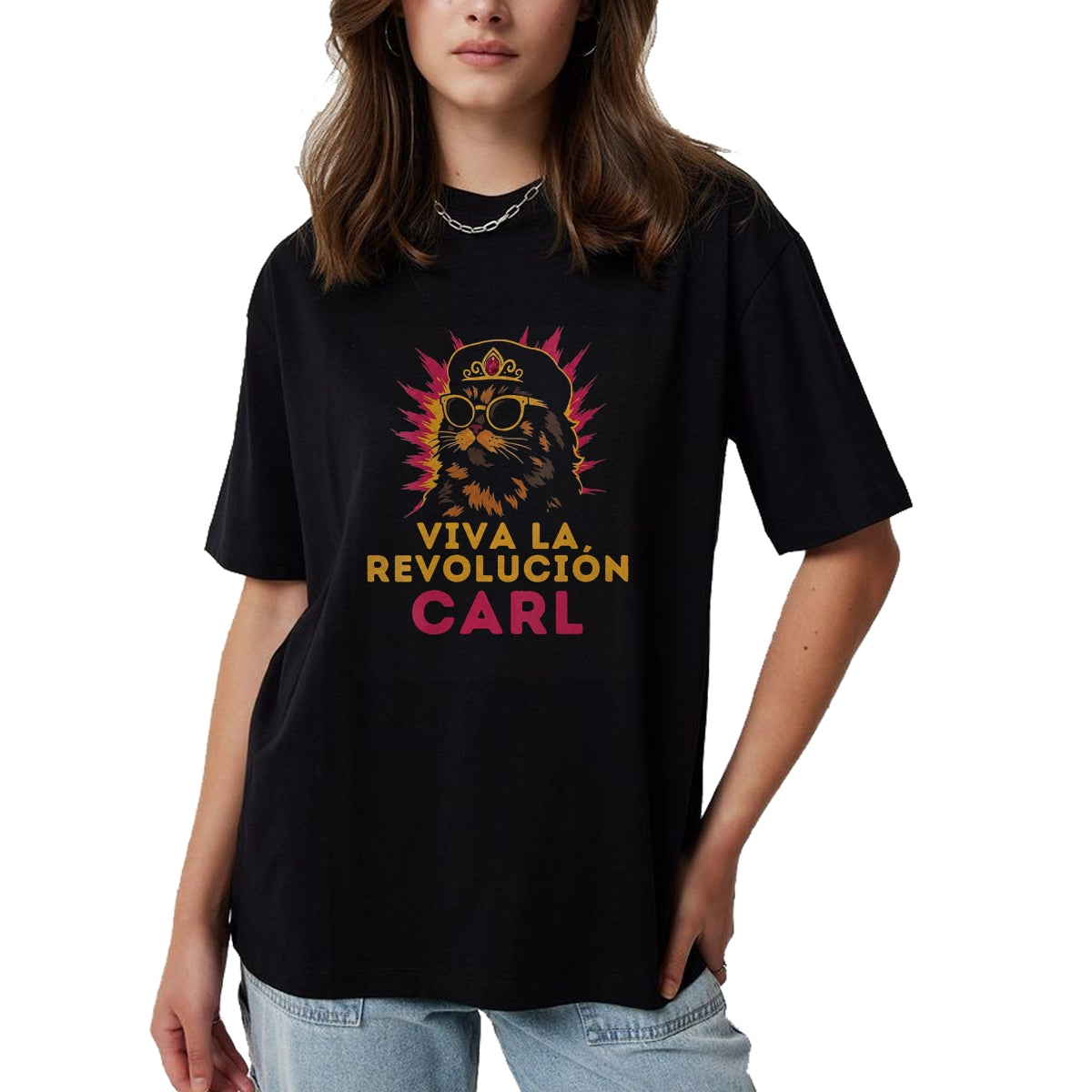 Cat Love Shirt, Funny Cat Lover Gift UnisexT-Shirt/Hoodie/Sweatshirt HLT00 - Women_s Viva La Revolucion Carl Funny Cat V-Neck T-Shirt