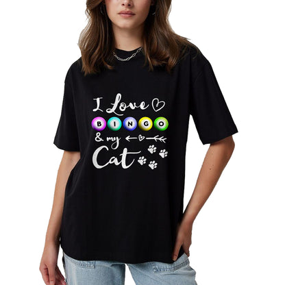 Cat Love Shirt, Funny Cat Lover Gift UnisexT-Shirt/Hoodie/Sweatshirt HLT00 - Bingo Shirt for Women, I Love Bingo and my Cat Bingo gift T-Shirt