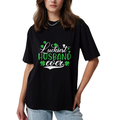Best Husband Shirt, Wife and Husband Unisex T-Shirt/Hoodie/Sweatshirt HLT00 - Luckiest Husband Ever Shamrock Lucky St Patrick_s Day T-Shirt, Men, Black, Small