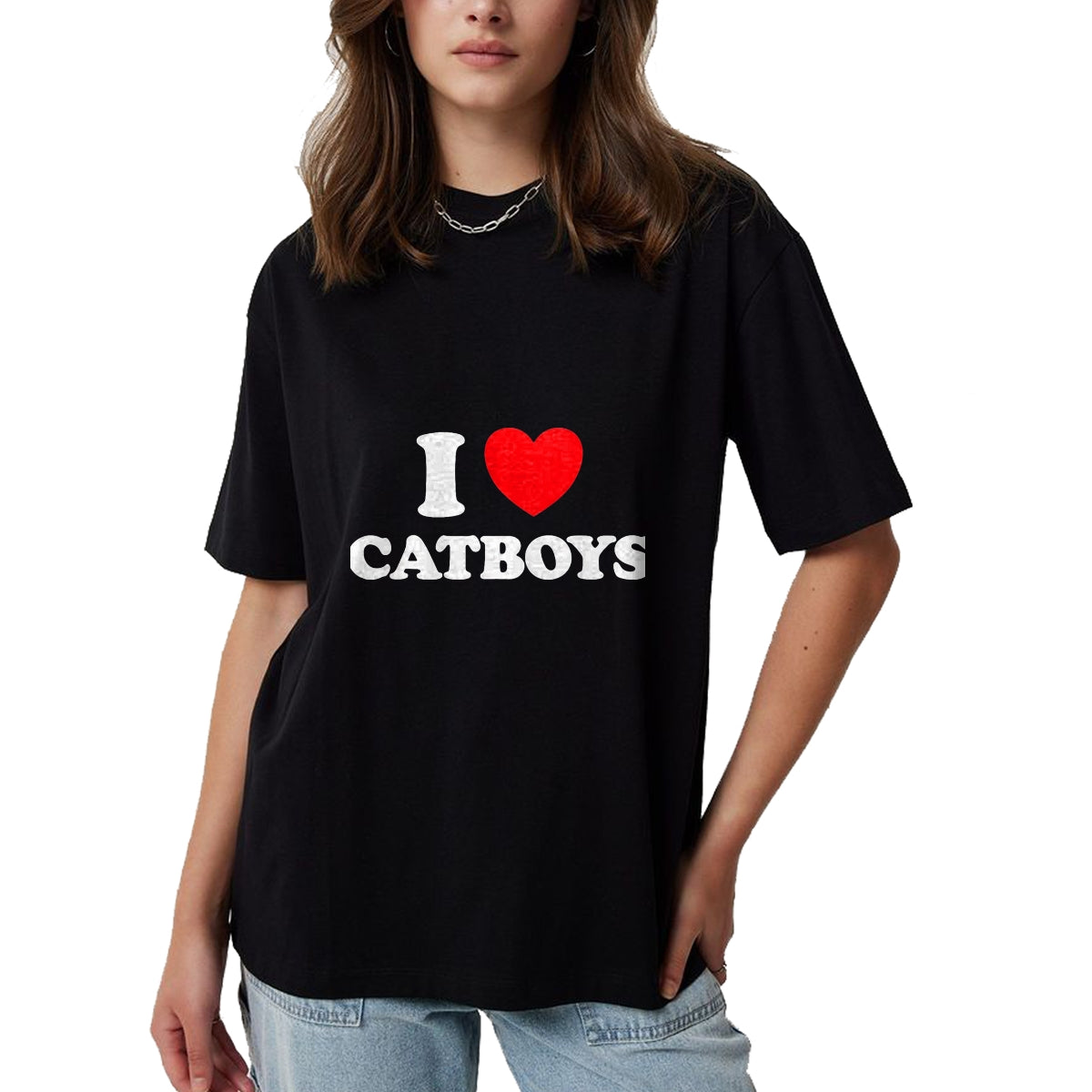 Cat Love Shirt, Funny Cat Lover Gift UnisexT-Shirt/Hoodie/Sweatshirt HLT00 - Cat Boy Heart Funny Cute Costume Furry Catboy Joke Meme Fan T-Shirt, Men, Black, 3X-Large