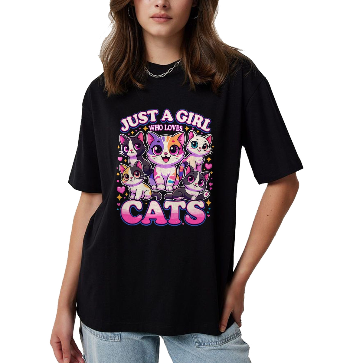 Cat Love Shirt, Funny Cat Lover Gift UnisexT-Shirt/Hoodie/Sweatshirt HLT00 - Cat Just a Girl Who Loves Cats T-Shirt