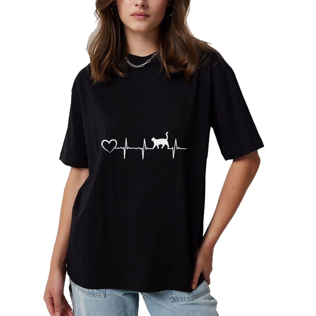 Cat Love Shirt, Funny Cat Lover Gift UnisexT-Shirt/Hoodie/Sweatshirt HLT00 - Cat Heartbeat Heart - Cat Puppy Cats Hearts Baby Cat Owner T-Shirt