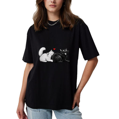 Cat Love Shirt, Funny Cat Lover Gift UnisexT-Shirt/Hoodie/Sweatshirt HLT00 - Women_s Funny Cat Couple Black White Cats Love Cat Biting Cat Butt V-Neck T-Shirt (1)